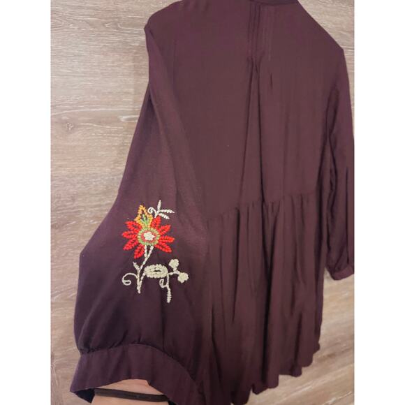 April Cornell tunic blouse Large embroidery brown fall Cottagecore boho Vintage - Picture 8 of 13